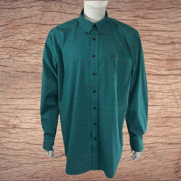 Cinch Teal Western Dress Shirt Dash & Dot Design
